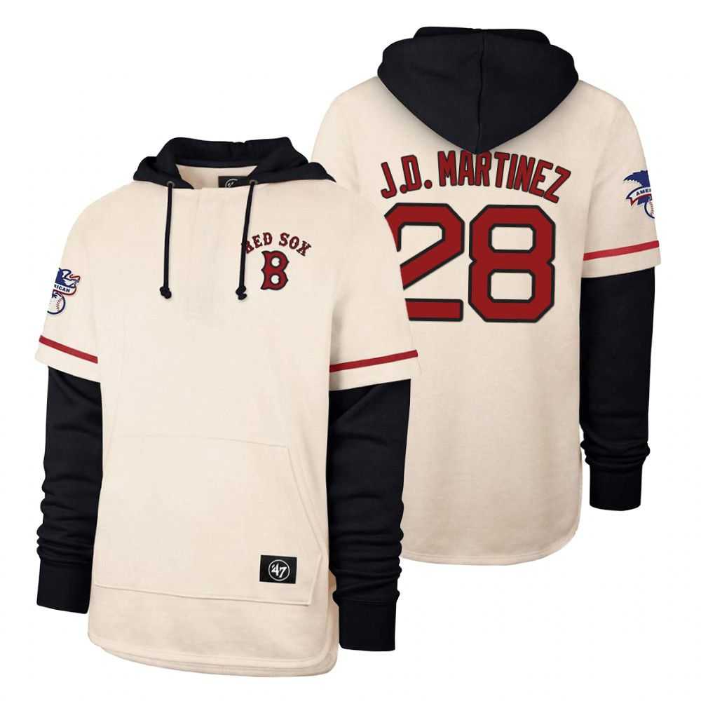 Men Boston Red Sox 28 J.D.Martinez Cream 2021 Pullover Hoodie MLB Jersey